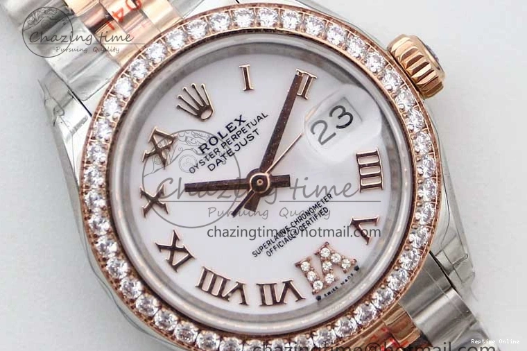0121 Trendy Lady DateJust 28 SS RG TWF Diamonds Bezel 1:1 Best Edition White Dial Roman Markers on Jubilee Bracelet NH 2129
